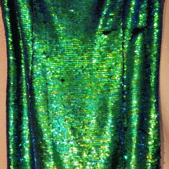 MILLY Green Iridescent Sequin Cocktail Dress - Picture 8 of 11